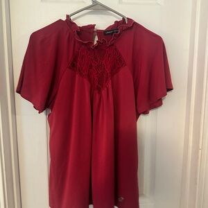 Charlotte Russe Red Lace Accent Blouse